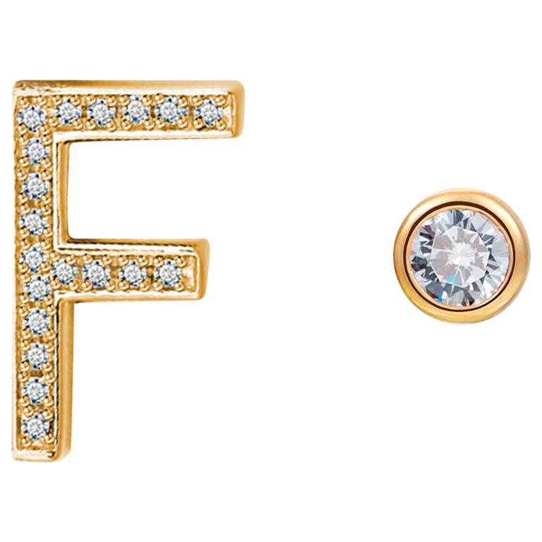 F Initial Bezel Mismatched Earrings For Sale