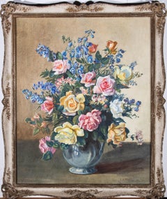 Vintage F. K. Agar - Mid 20th Century Oil, Roses and Salvia