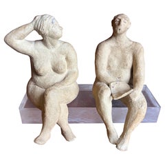 F. Kahn Ceramic Figures on Lucite Base 1986
