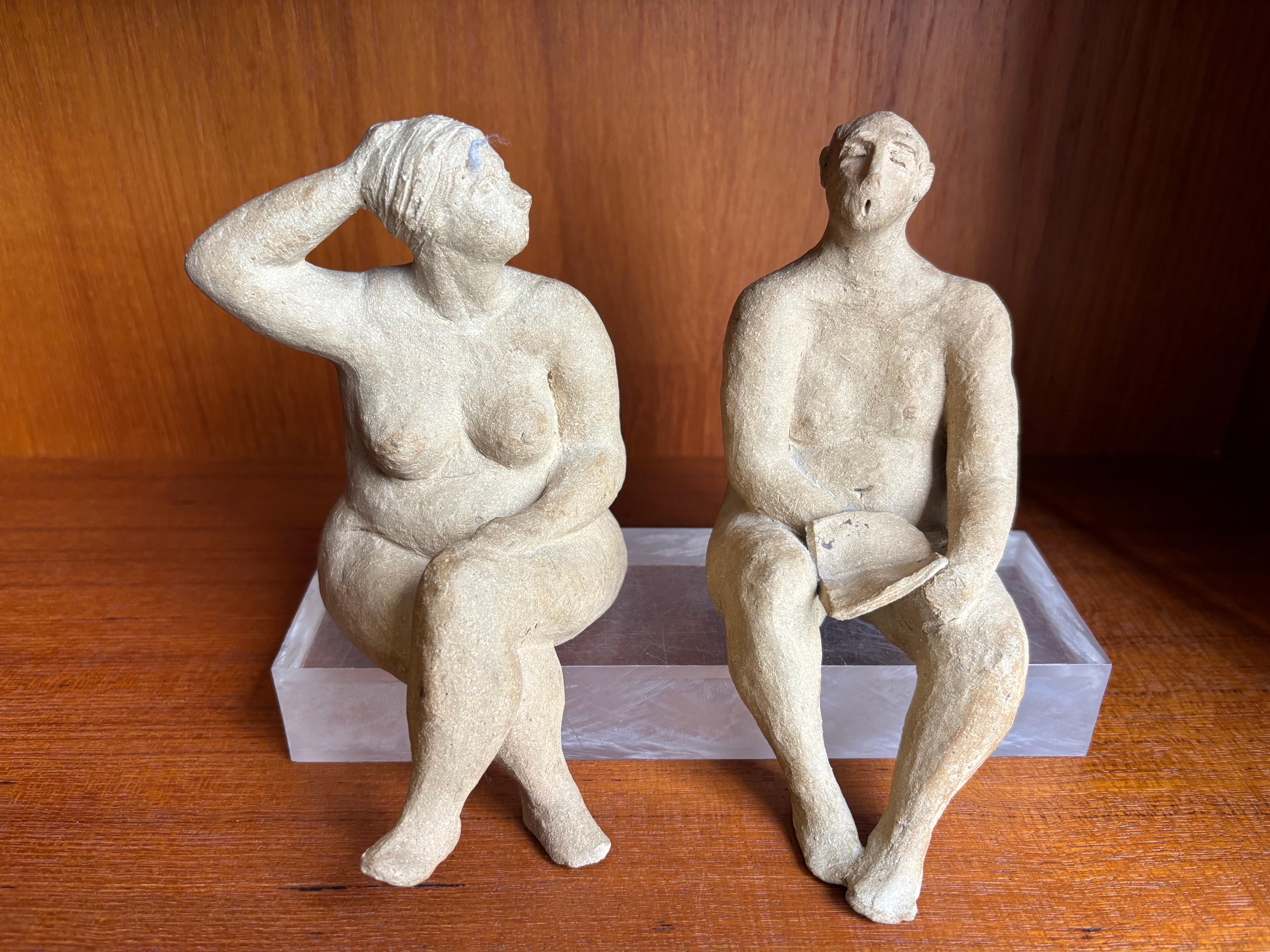 F. Kahn Ceramic Figures on Lucite Base 1986
