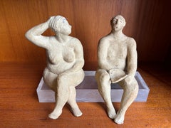 F. Kahn Ceramic Figures on Lucite Base 1986
