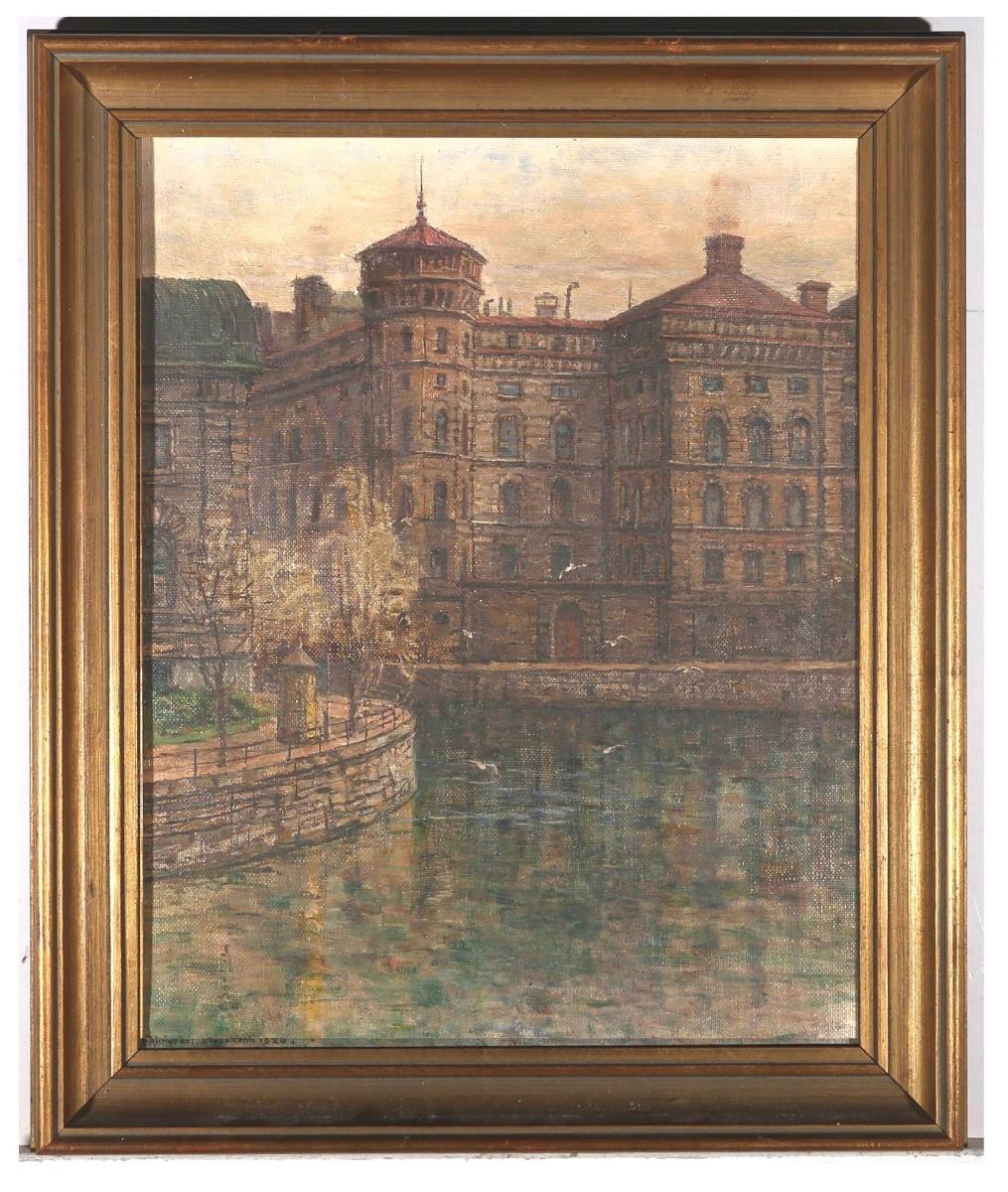 F. Klingbune - Swedish School 1920 Oil, Stockholm Buildings For Sale 3