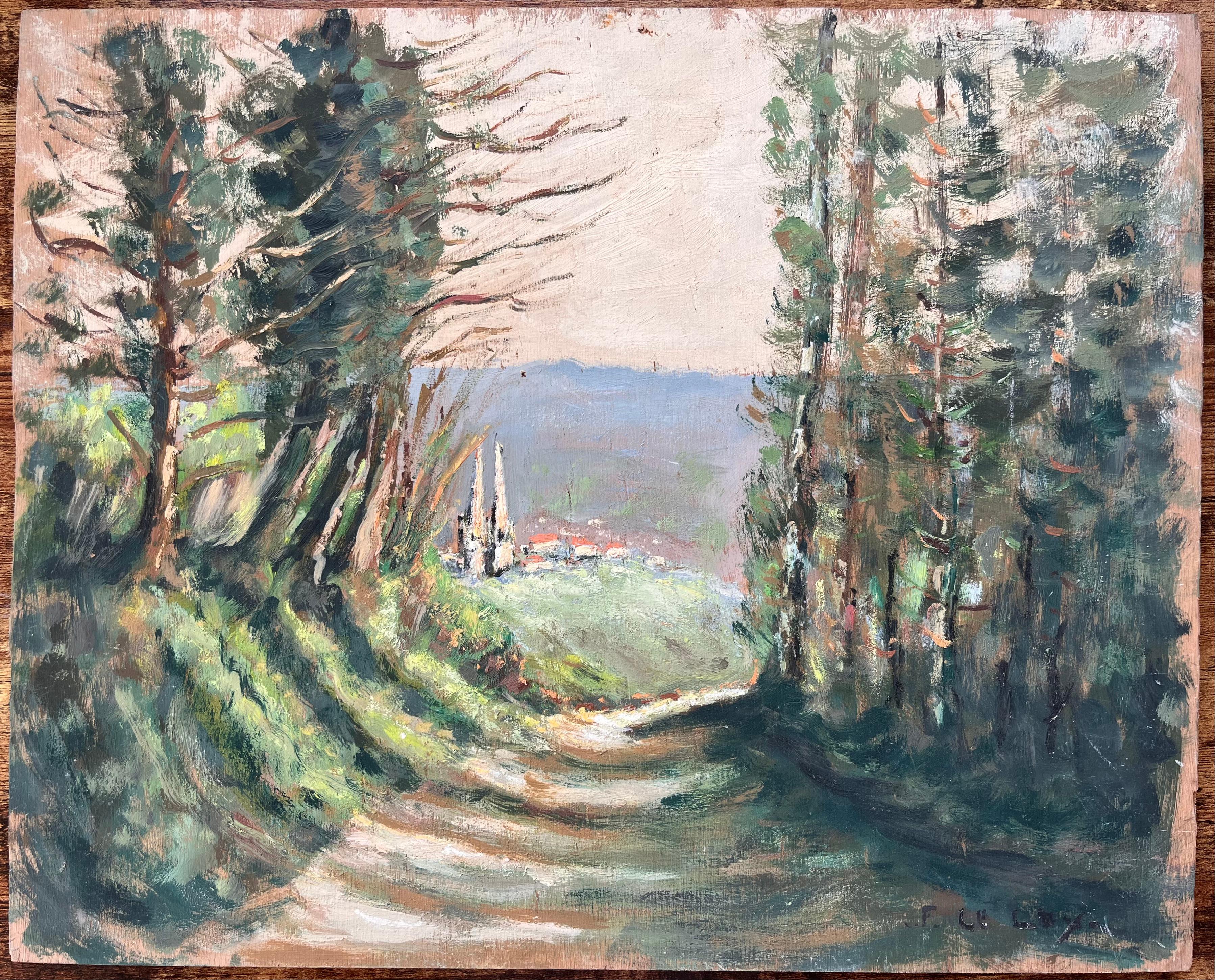French Impressionist Landscape of Rural Path in Vimoutiers Normandy - Painting by F. Le Lay
