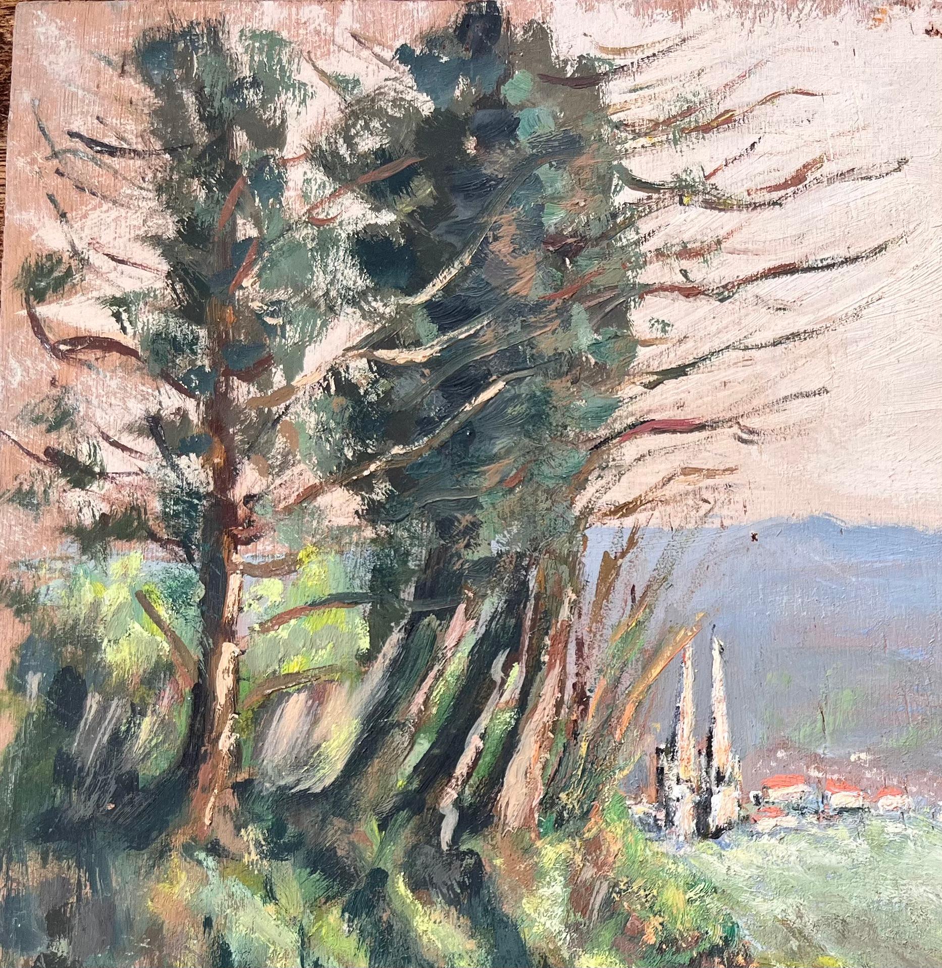 French Impressionist Landscape of Rural Path in Vimoutiers Normandy - Gray Abstract Painting by F. Le Lay