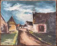 French Village Street with Stone Houses and Arched Doorway