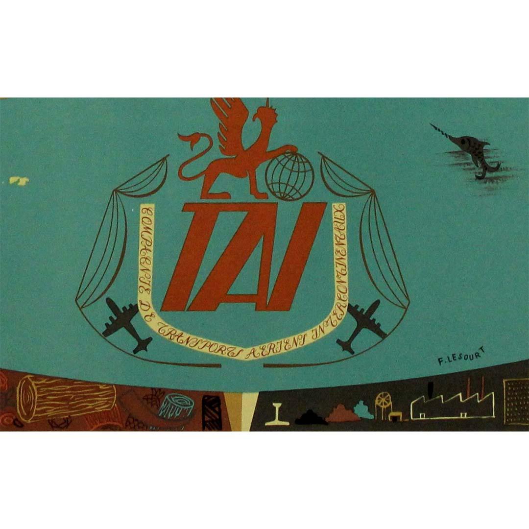 Circa 1950 Original travel poster - T.A.I. - French airline For Sale 1