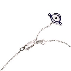 F Letter Evil Eye ID Initial Charm Necklace Solid 14K White Gold Blue Enamel