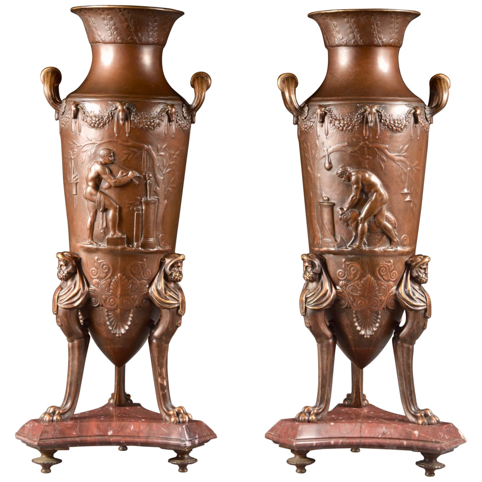 F. Levillain (1837-1905), F. Barbedienne, Foundry, pair Large Neo-Greek Amphora For Sale
