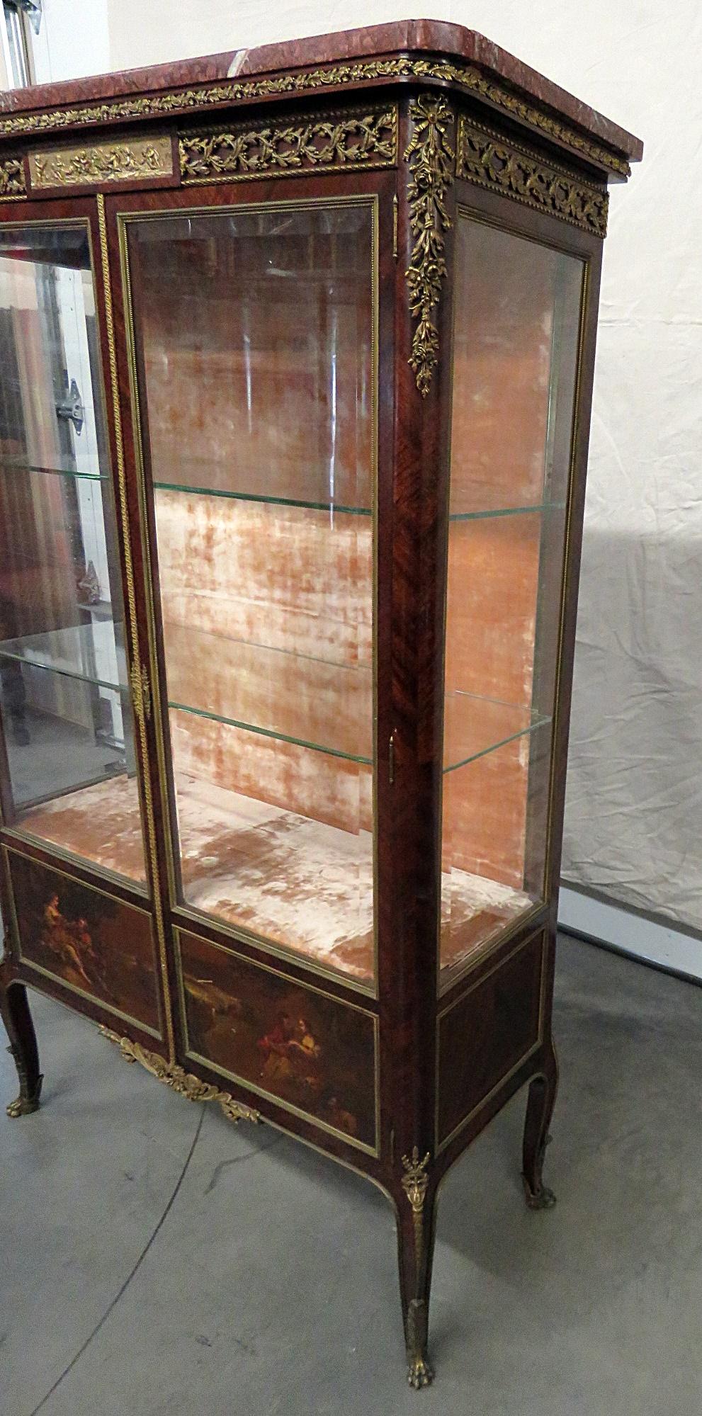Francois Linke Rouge Marble Top Vernis Martin Vitrine China Cabinet  In Good Condition In Swedesboro, NJ