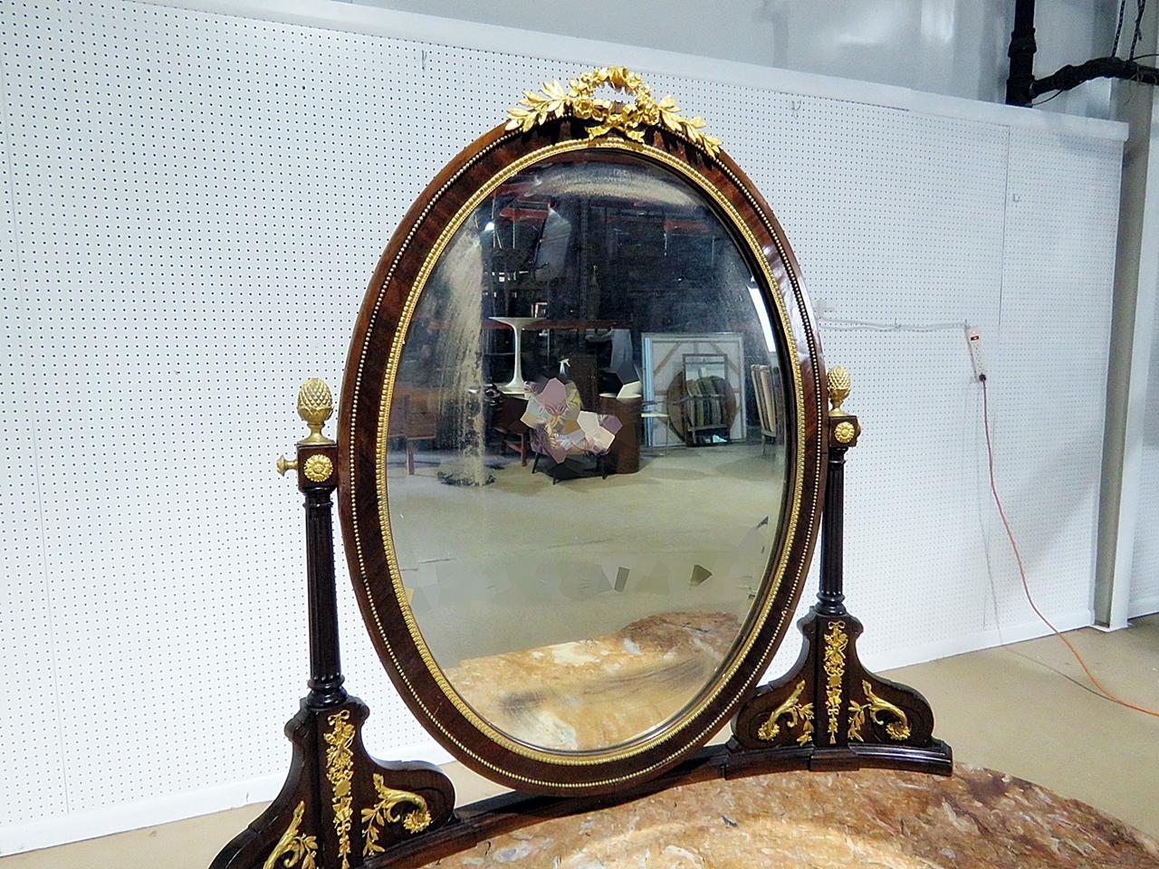 Directoire Francois Linke Style Ladies Vanity With Breche Marble Top and Matching Mirror
