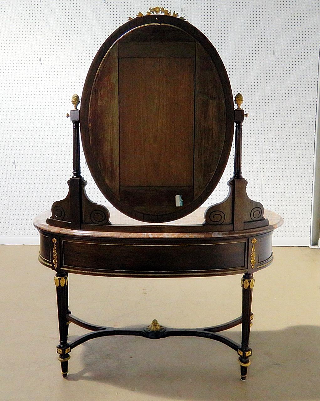 Francois Linke Style Ladies Vanity With Breche Marble Top and Matching Mirror 3
