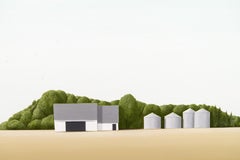 Shielded - minimalist, golden field, green, barn, iconic