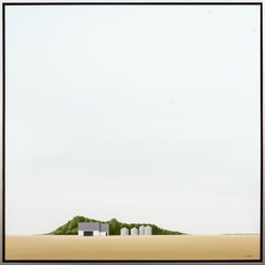 Shielded - minimalist, golden field, green, barn, iconic