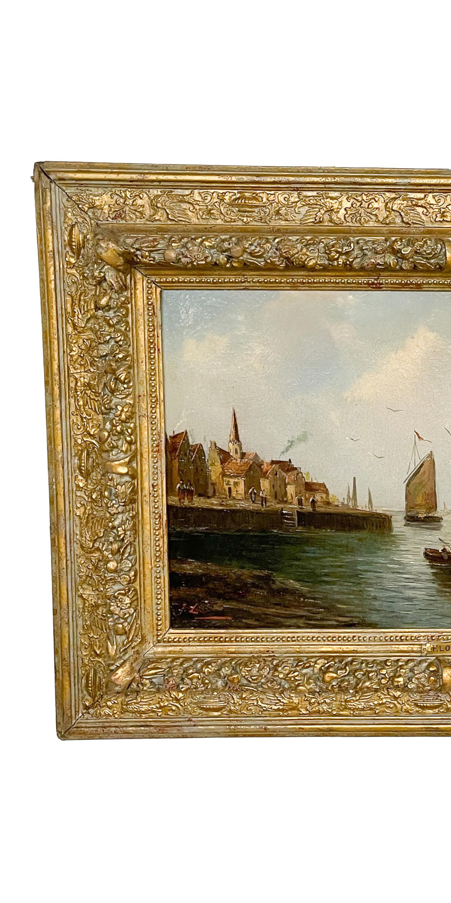 Pair Antique 19th Century Oil Canvas Paintings Marine Nautical Ships Seascapes 1