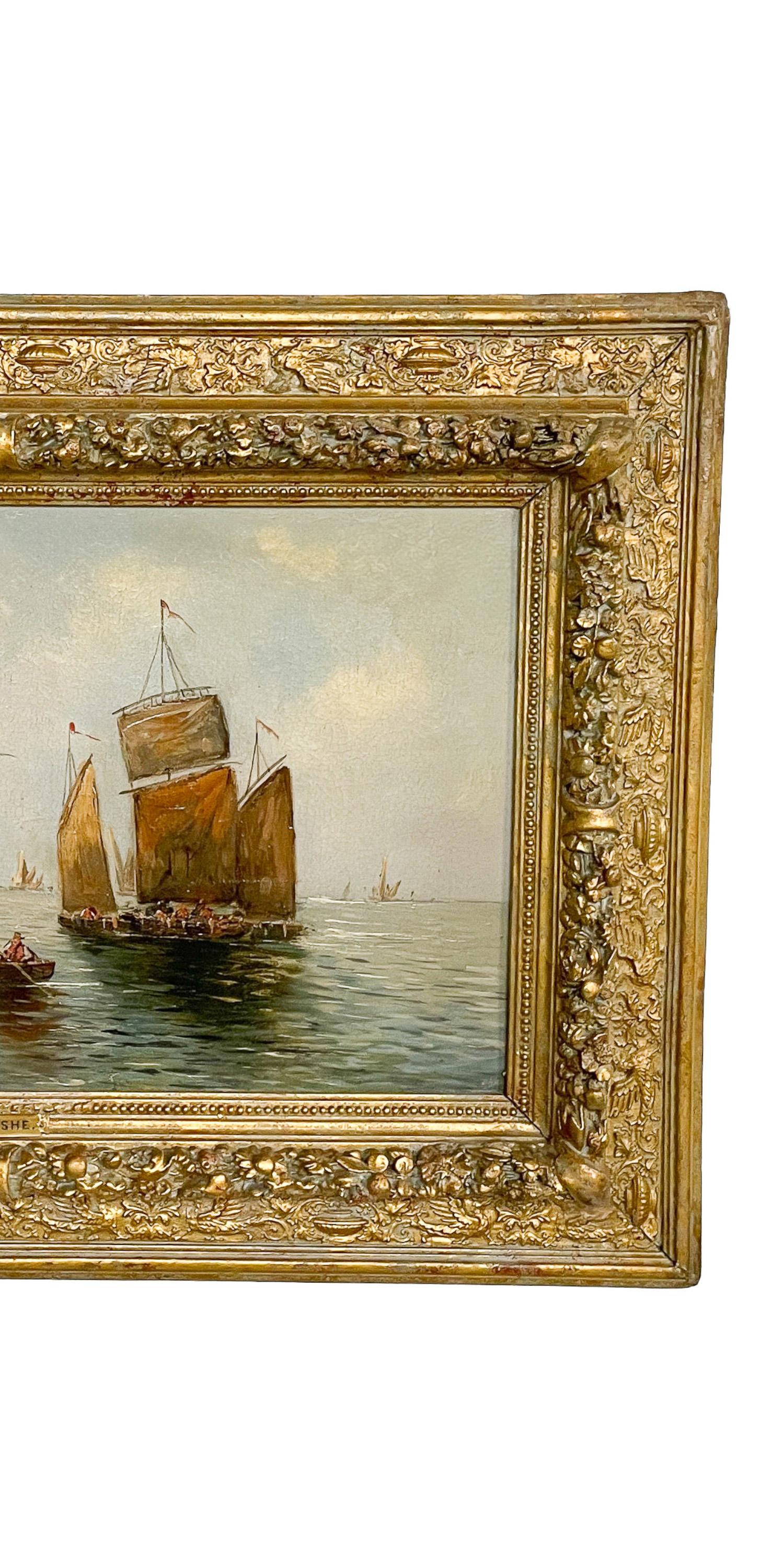 Pair Antique 19th Century Oil Canvas Paintings Marine Nautical Ships Seascapes 2