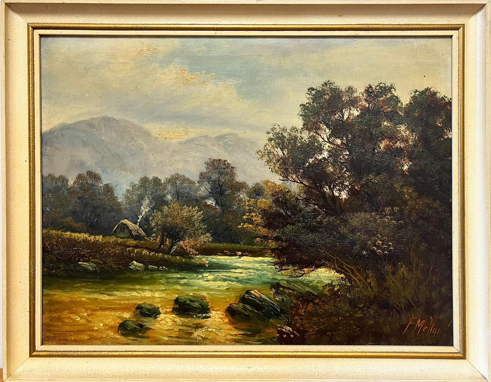 Schottische Landschaft, Ölgemälde, Cottage in Flusslandschaft, gerahmt und signiert, 1890er Jahre – Painting von F. Mclvor