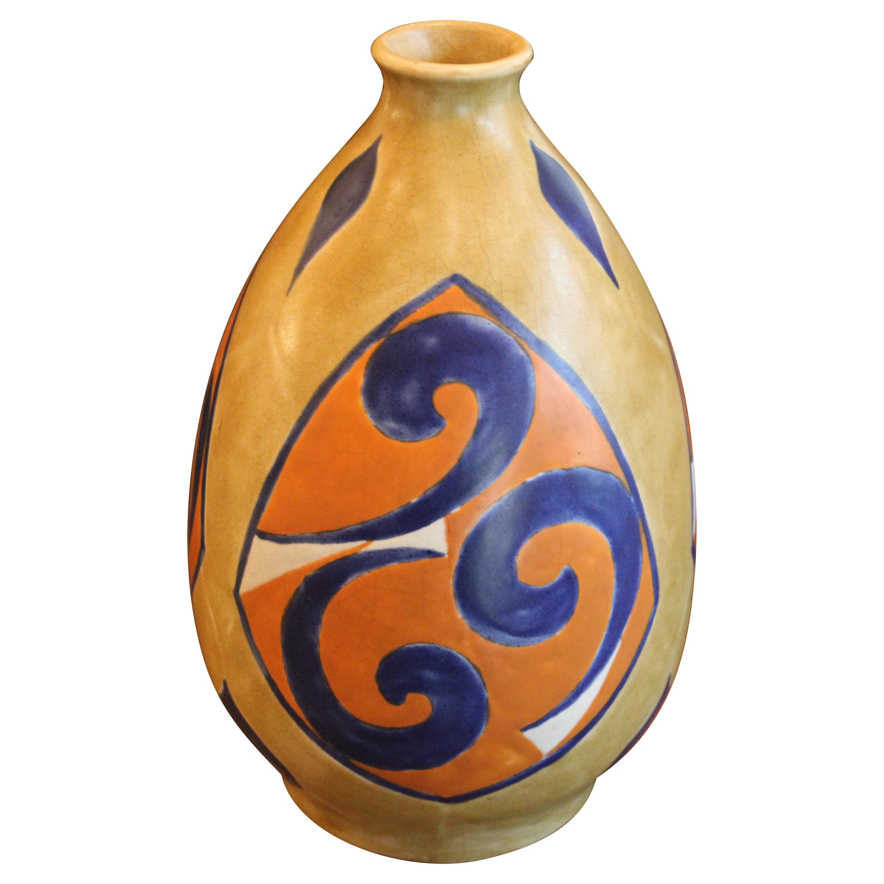 F. Moreau Art Deco Belgium Pottery Vase For Sale