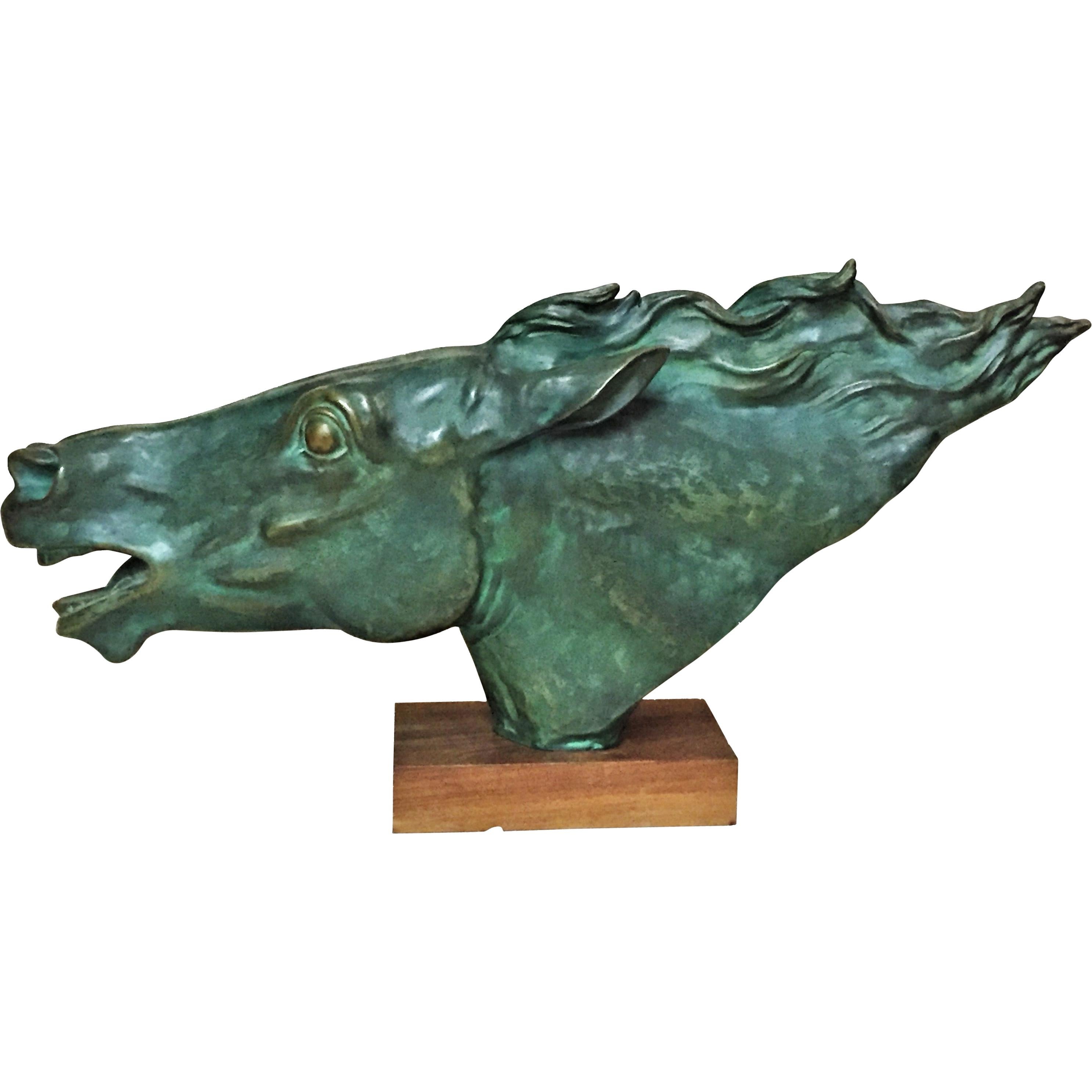 F. Mortini Horse Head Italian Modernist Painted Terracotta Sculpture, circa 1950 For Sale