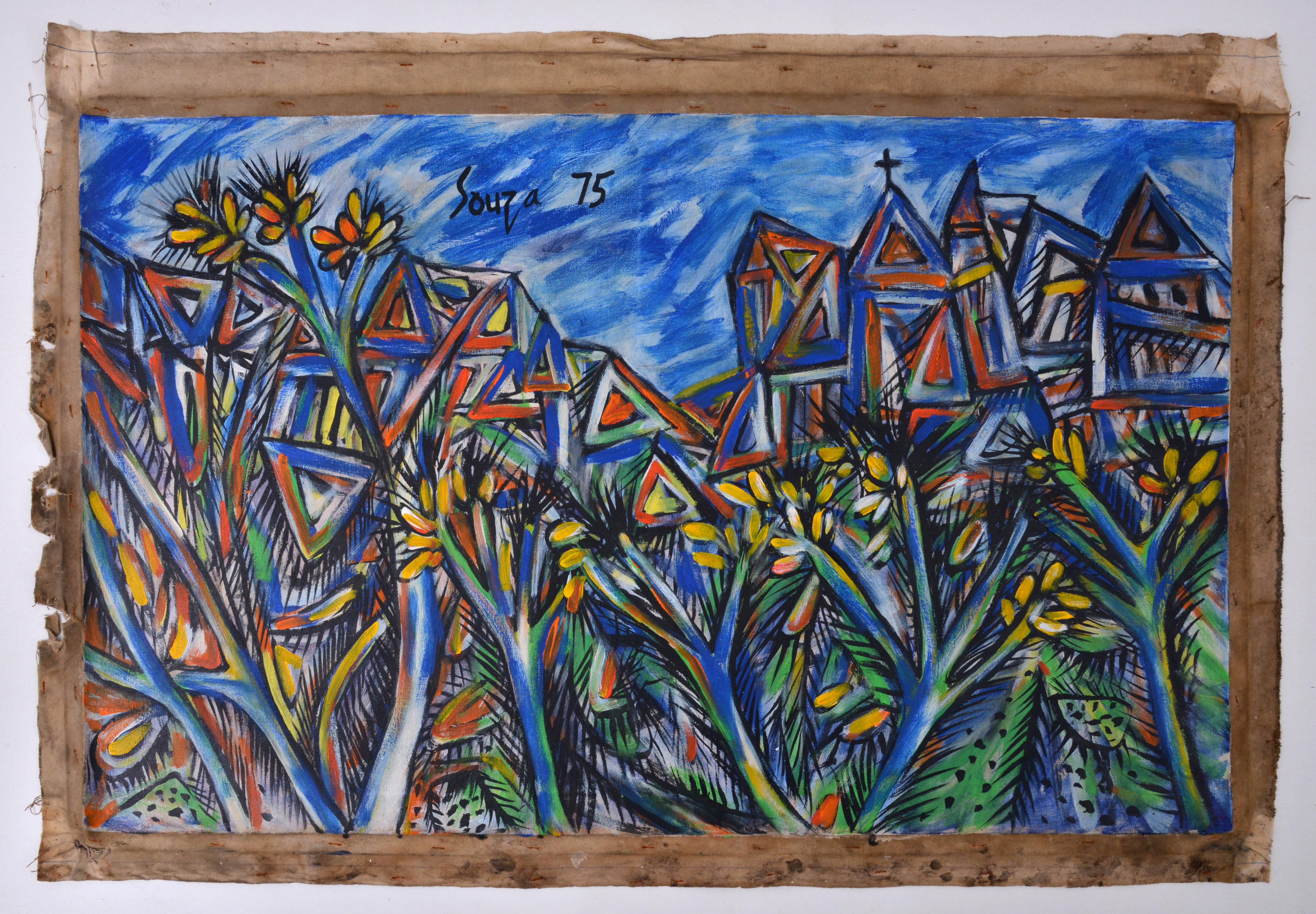 F.N. Souza Pintura Abstracta, Escena de ciudad, 49 
