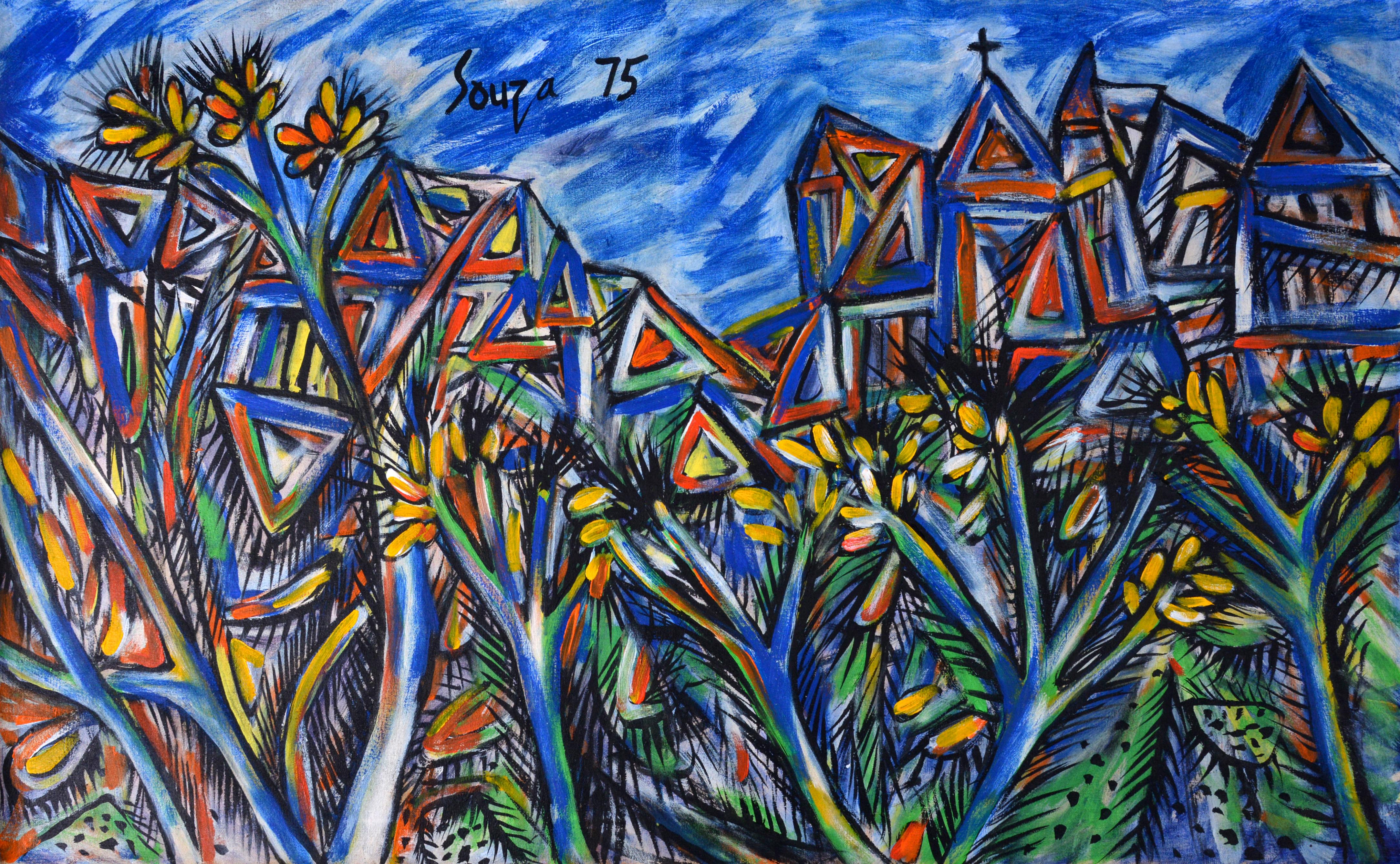 F.N. Souza Pintura Abstracta, Escena de ciudad, 49 
