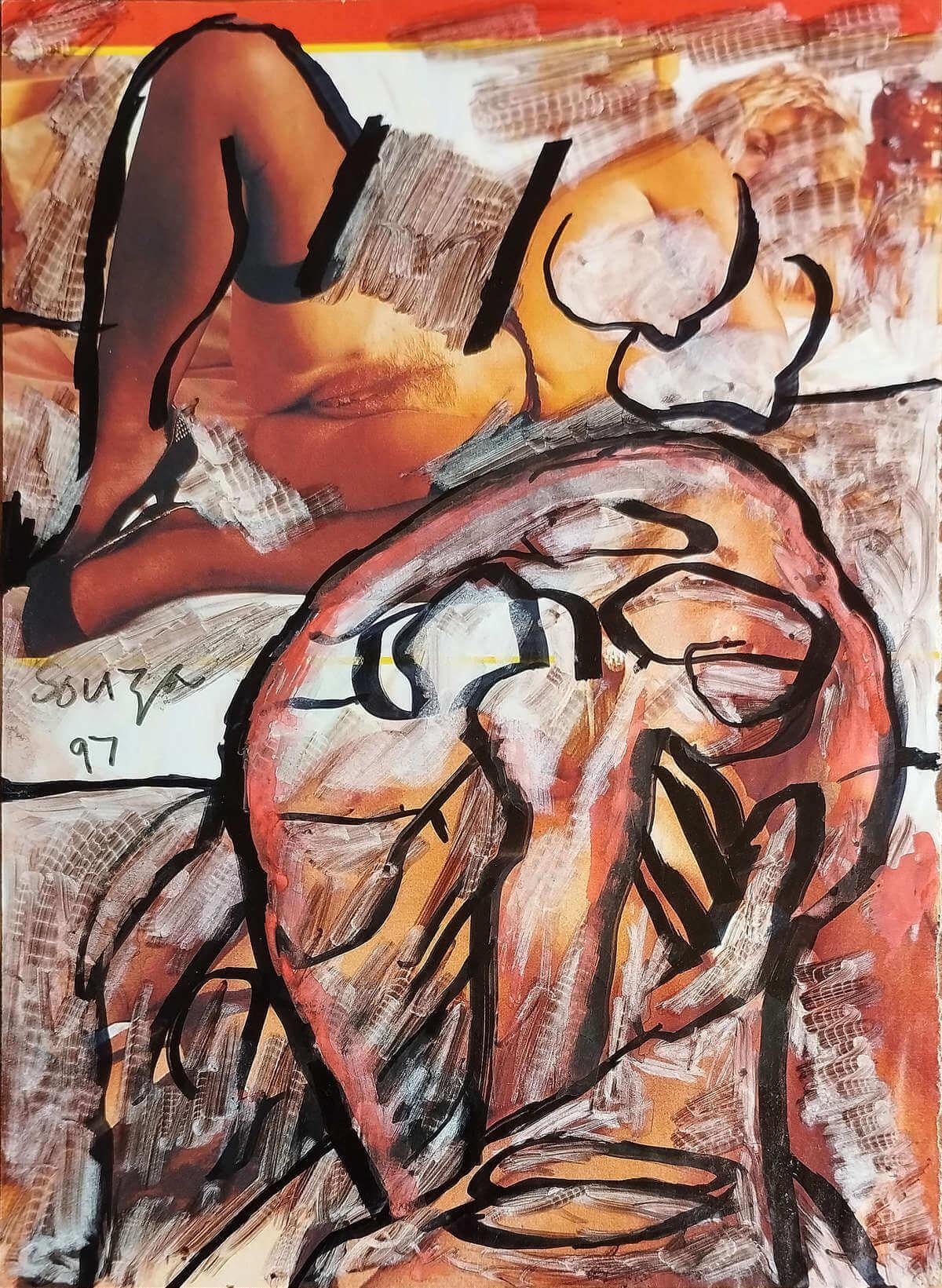 Untitled, Figurative, Mixed Media on Paper Modern Artist F.N. Souza "In Stock"