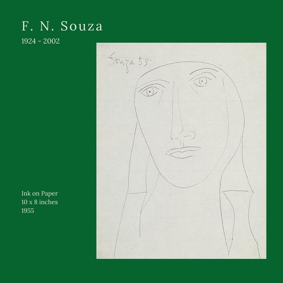 F.N. Souza - Sin título
Tinta sobre papel, 10 x 8 pulgadas, 1955
(Sin enmarcar)

Francis Newton Souza nació en 1924 en Saligao, Goa. Tras perder a su padre muy joven y sufrir un grave ataque de viruela, se propuso vivir a su manera. Souza fue