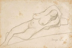 Sans titre, nu figuratif, crayon sur papier de l'artiste moderne F.N Souza « en stock »