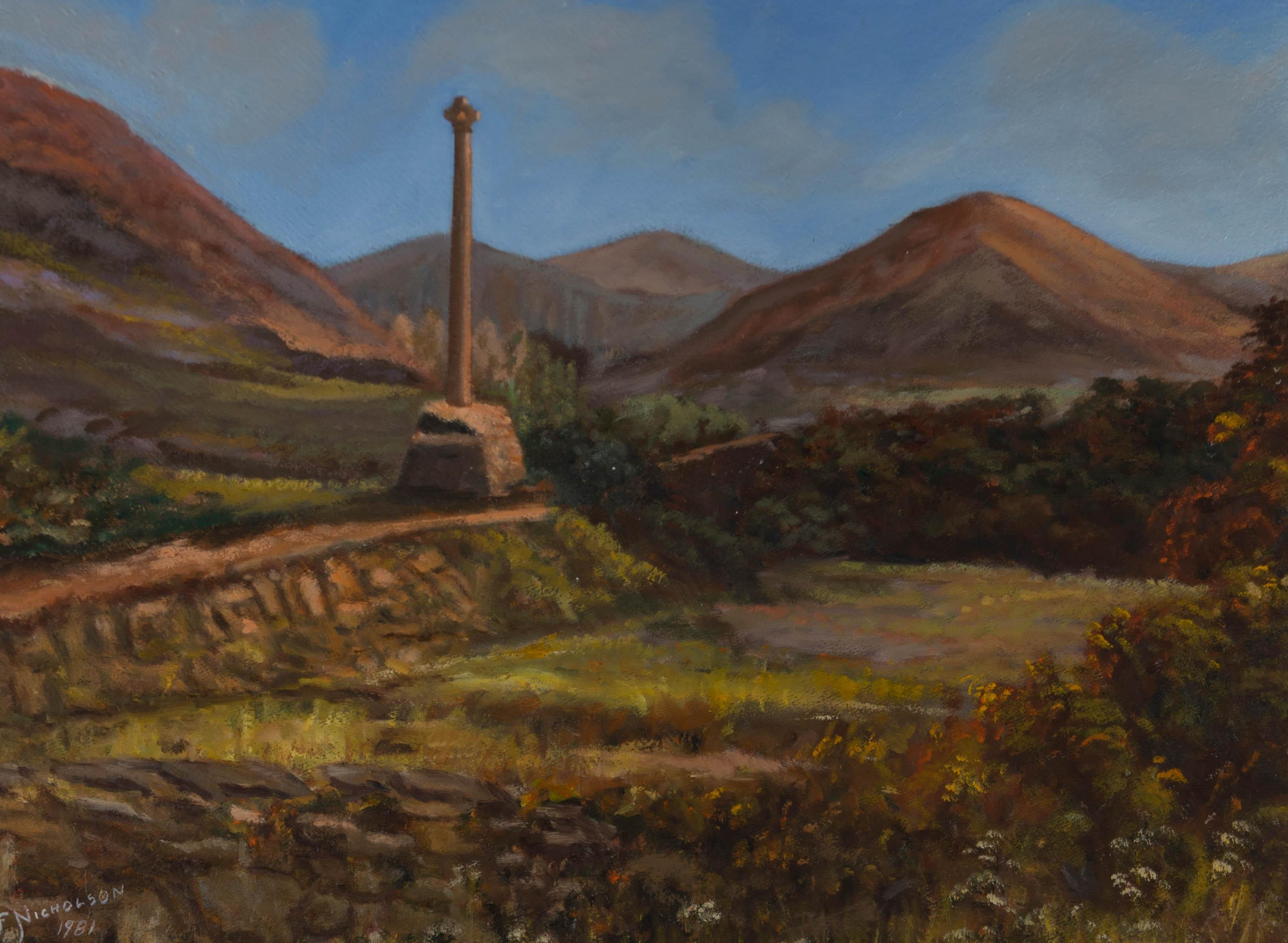 F. Nicholson - Olio firmato del 1981, Monumento al massacro di Glencoe in vendita 1