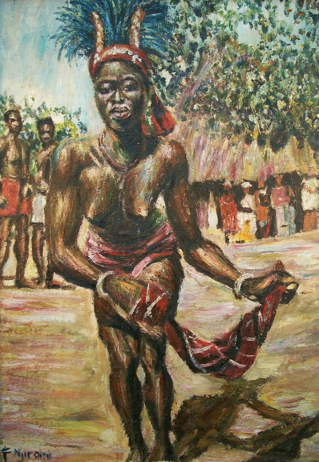 F. NJIRAINI - 'Anger I Go' - mid-century Expressionist oil painting on canvas - signed lower left - titled verso - framed - Kenya - circa 1970's.

Excellent vintage condition - no loss - no damage - no restoration - minor scuffs to the