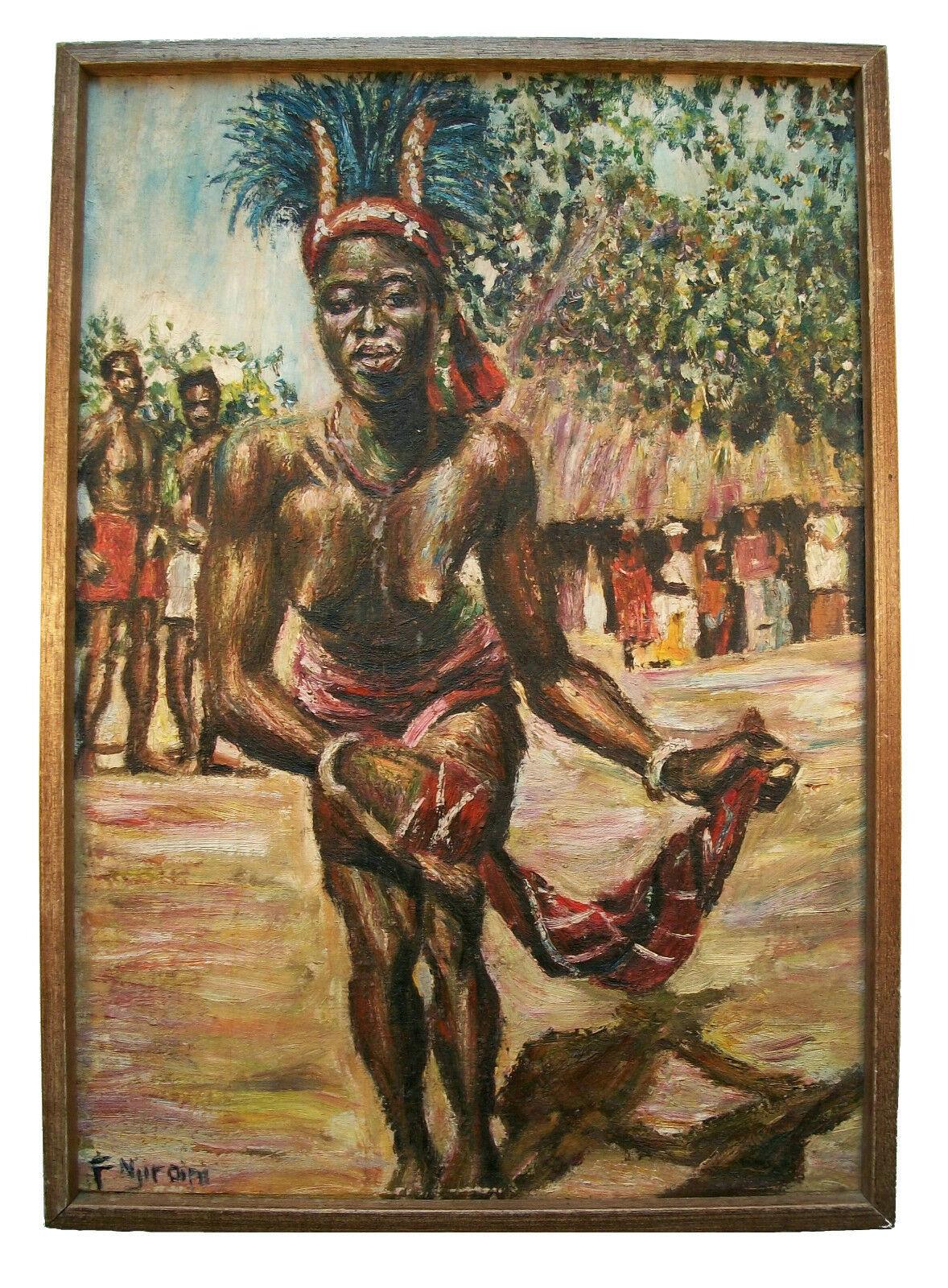 Mid-Century Modern F. Njiraini, 'Anger I Go', Oil Painting on Canvas, Kenya, circa 1970's For Sale