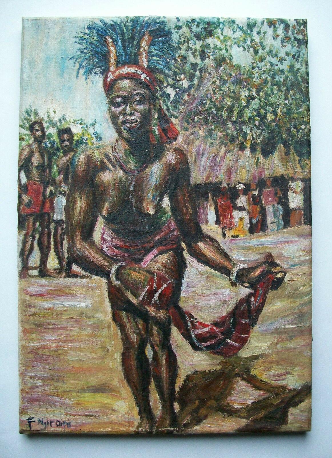 Kenyan F. Njiraini, 'Anger I Go', Oil Painting on Canvas, Kenya, circa 1970's For Sale