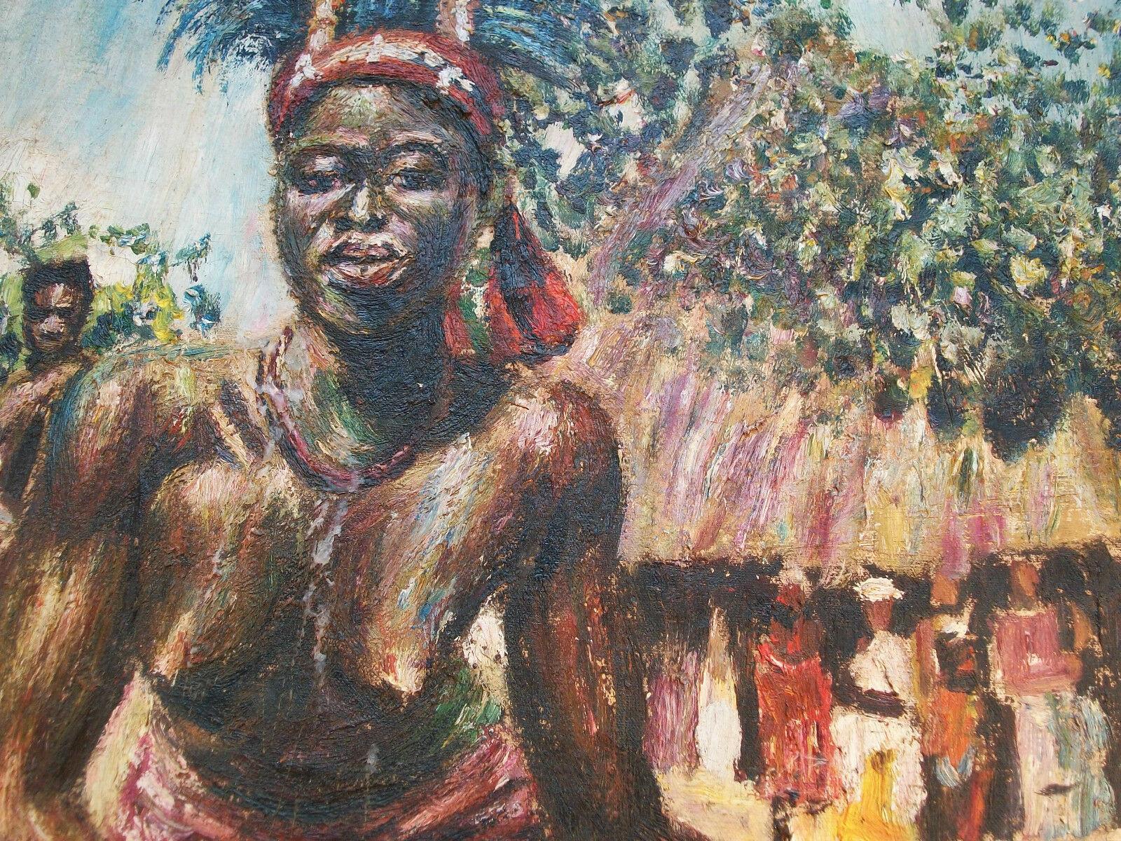Hand-Painted F. Njiraini, 'Anger I Go', Oil Painting on Canvas, Kenya, circa 1970's For Sale
