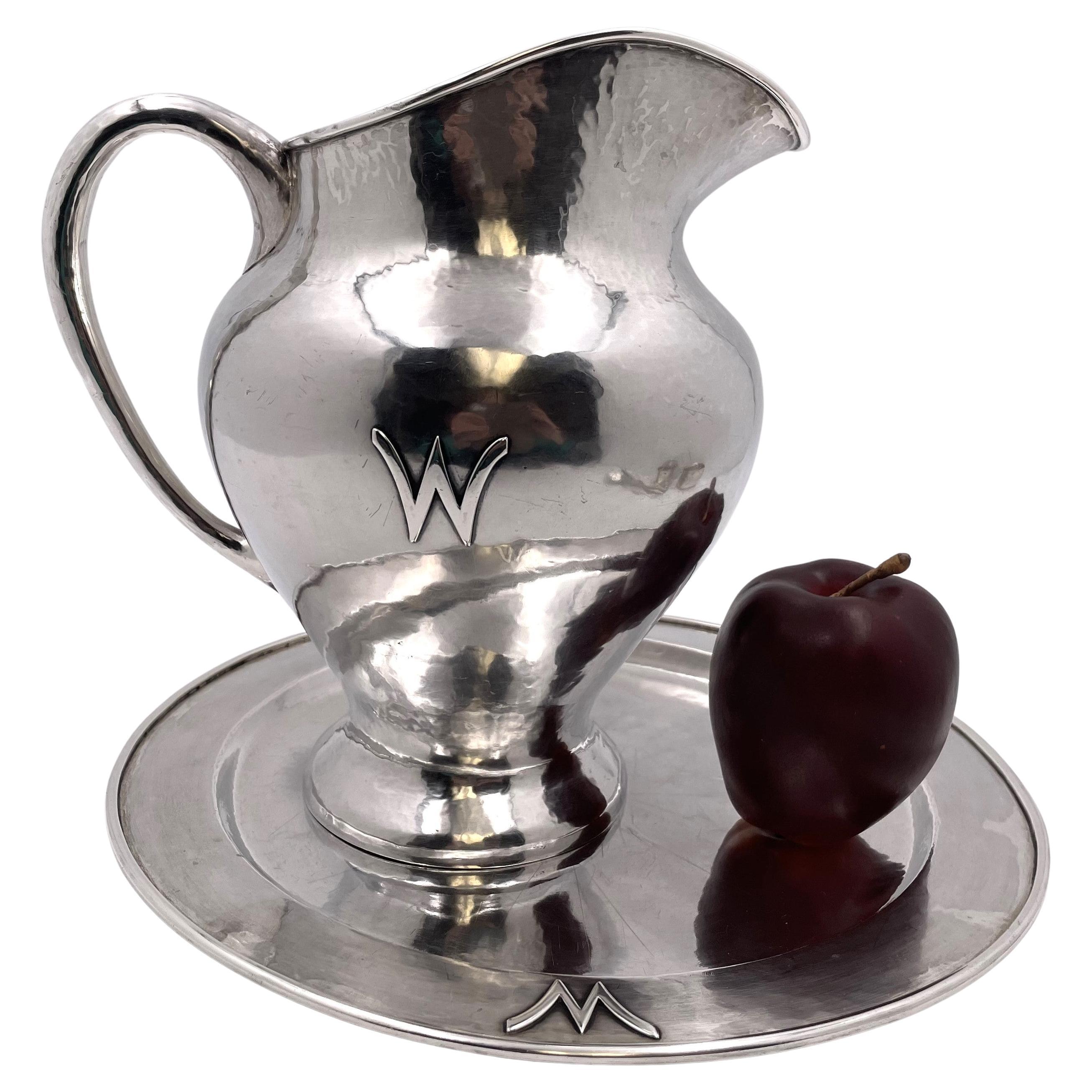 F. Novick Chicago Arts 
Crafts Sterling Silber gehämmert Krug auf Tablett