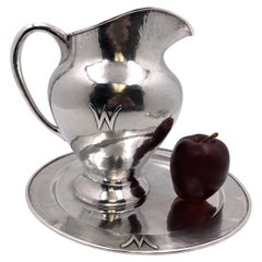 F. Novick Chicago Arts & Crafts Sterling Silver Hammered Pitcher on Tray