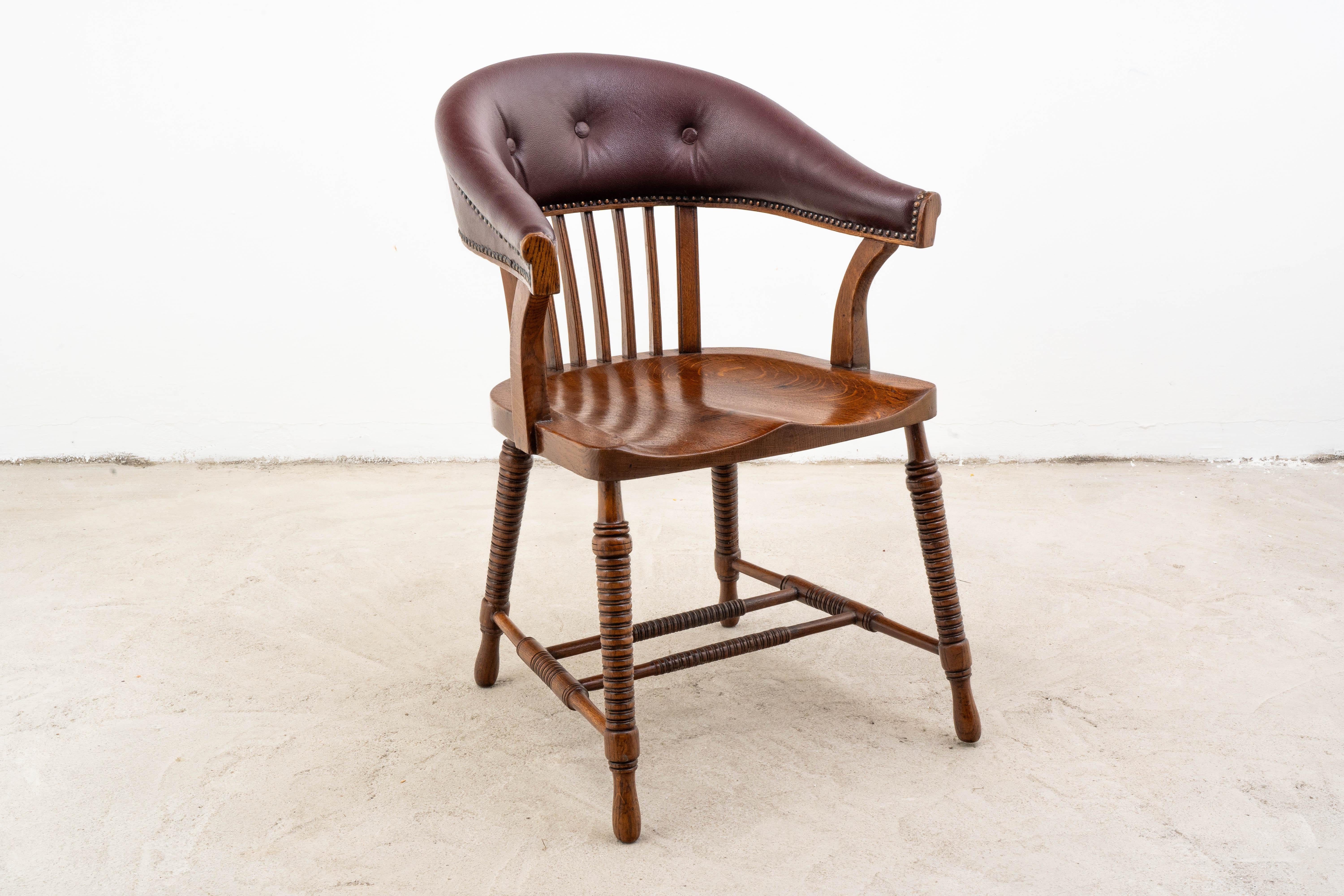 Art Nouveau F. O. Schmidt - Adolf Loos - Armchair - Bureau Chair - Leather, Oak For Sale