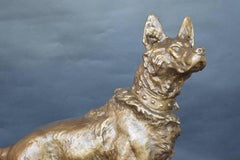 F. Pelissier Statue de chien berger français en bronze Horloge