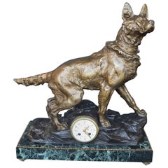 F. Pelissier French Bronze Shepherd Dog Statue Clock