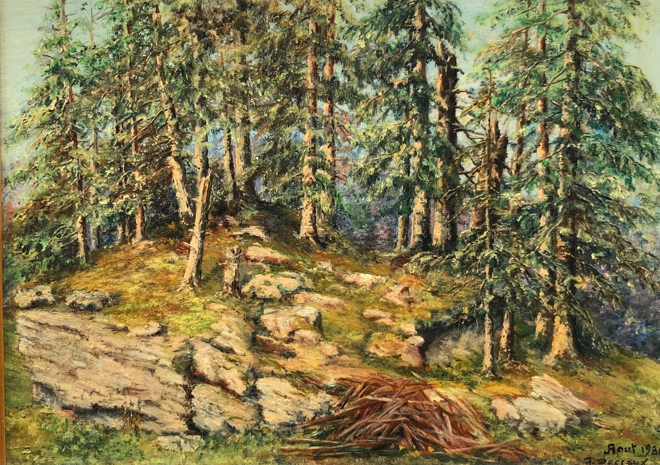 F. Perloux Landscape Painting – Kleines Holz