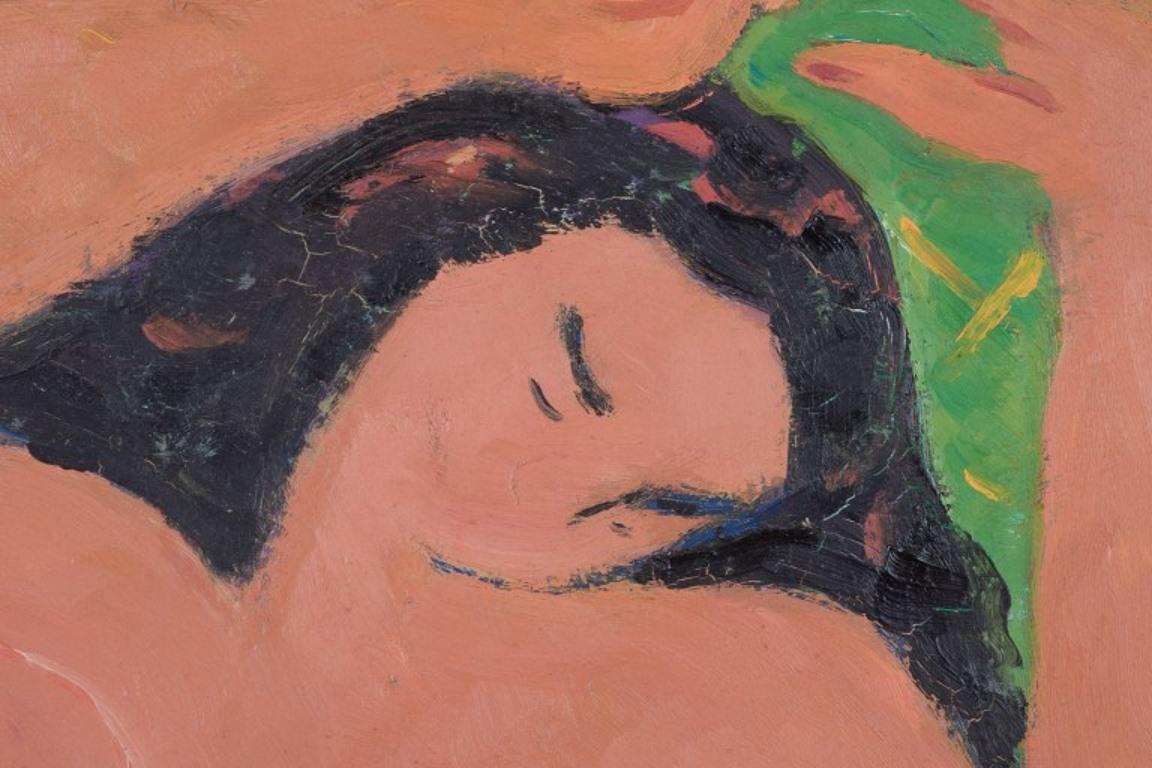 Suédois F. Prin, artiste français. Huile sur toile. Femme nue couchée.  en vente