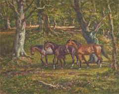 Vintage F. R. Batters - 1940 Oil, Trio of New Forest Ponies