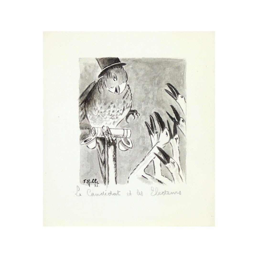 Original 1932 aquarelle titled Le Candidat et les Électeurs by F. Robbe For Sale 1