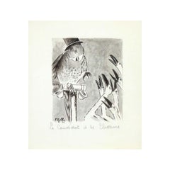 Original 1932 aquarelle titled Le Candidat et les Électeurs by F. Robbe