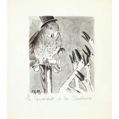 Original 1932 aquarelle titled Le Candidat et les Électeurs by F. Robbe