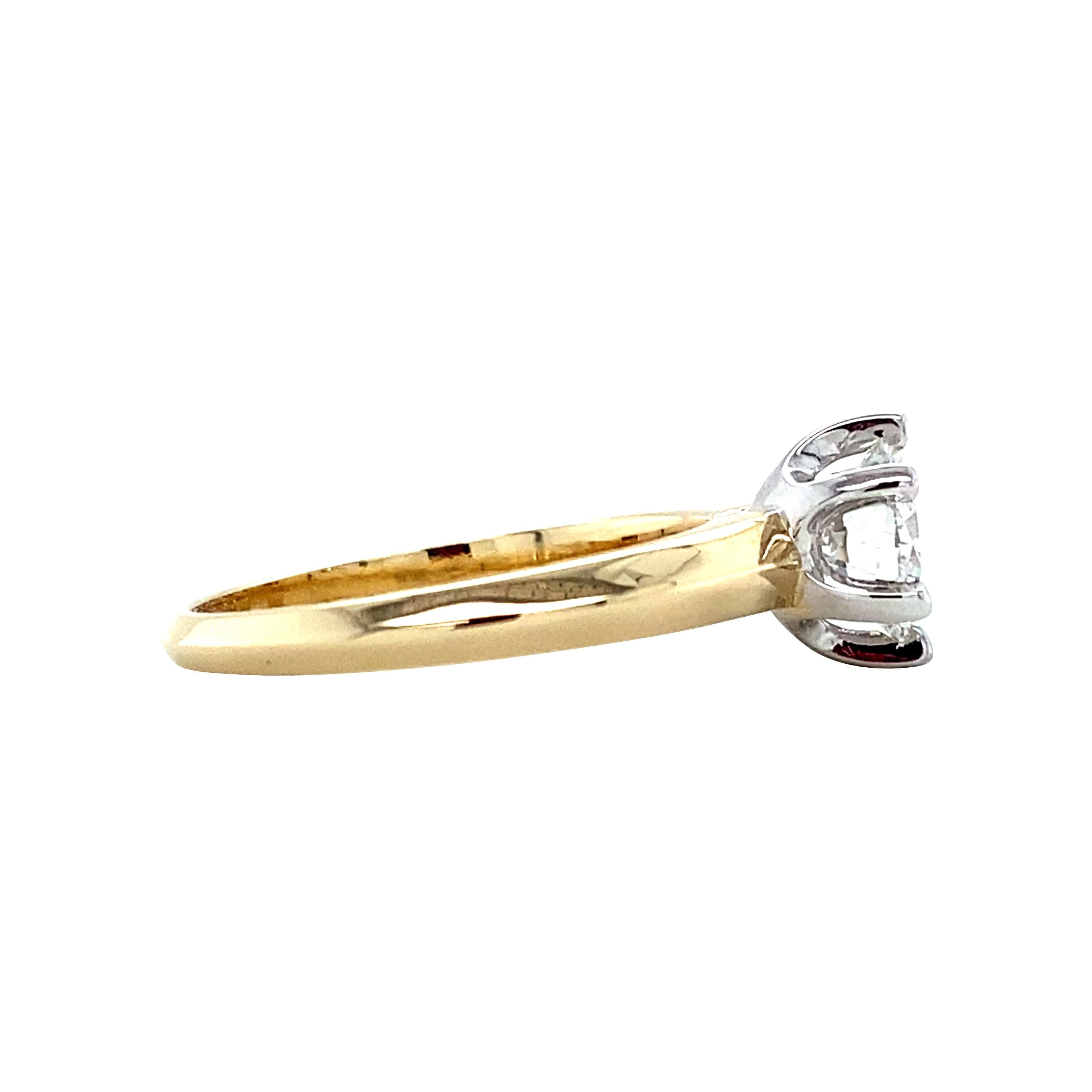 Brilliant Cut F/SI 1.20 Carat Solitaire Natural Diamond Ring, 14K White & Yellow Gold For Sale