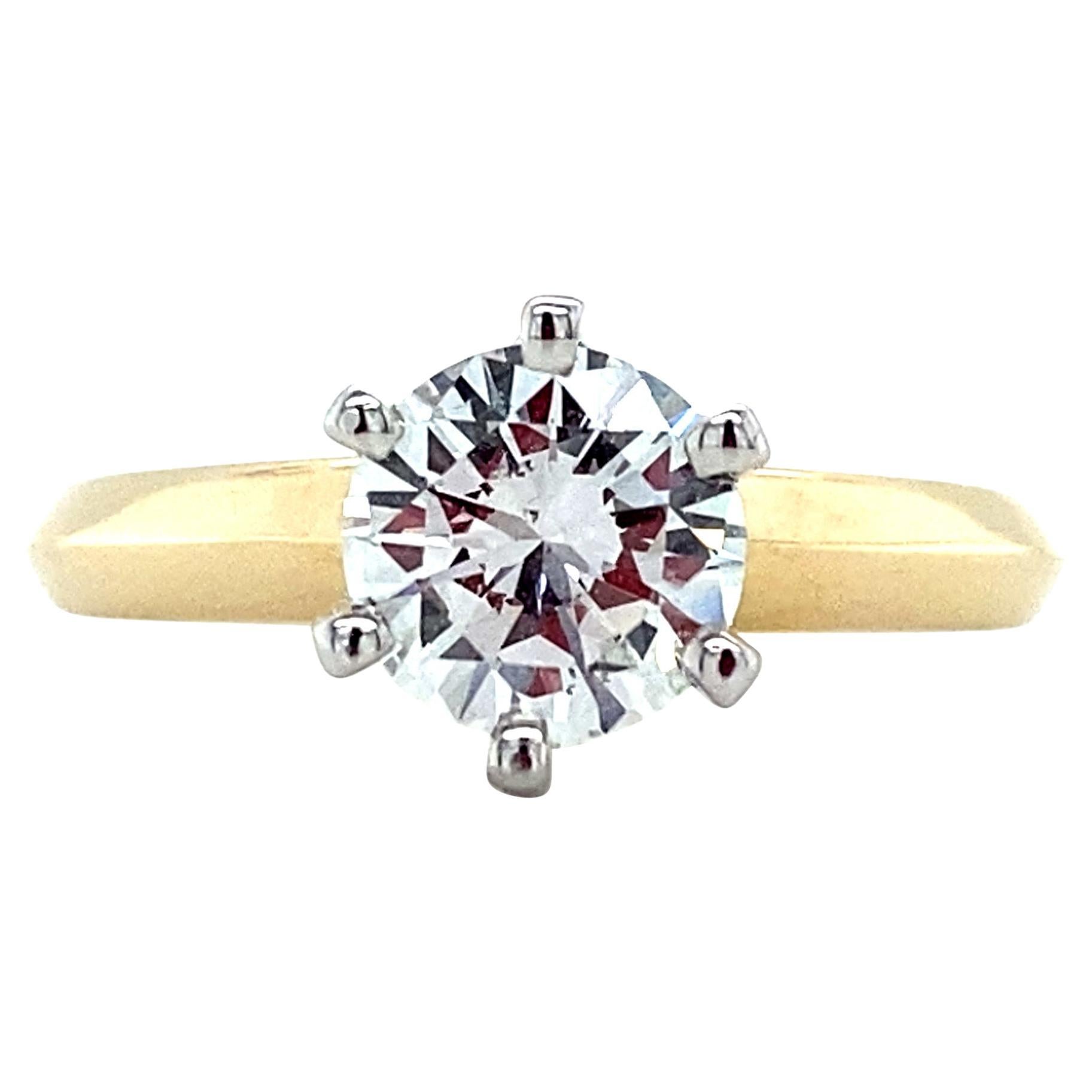 F/SI 1.20 Carat Solitaire Natural Diamond Ring, 14K White & Yellow Gold For Sale