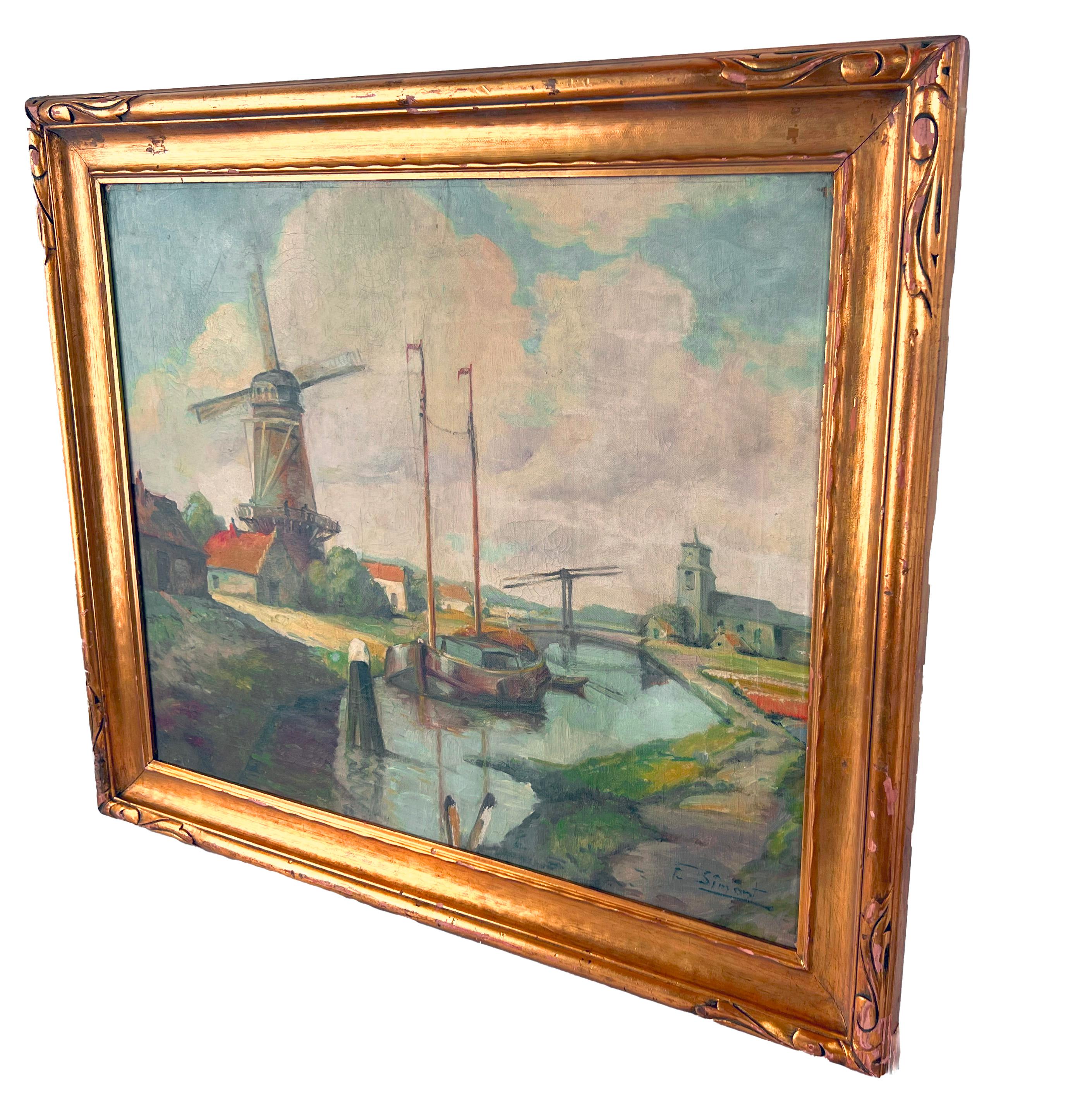 Moulin à vent hollandais du milieu du siècle Huile originale de style impressionniste hollandais

Peinture à l'huile colorée de style impressionniste français par F. Simont (hollandais, 19e/20e siècle), vers 1920. Bateau ancré près du bord de la