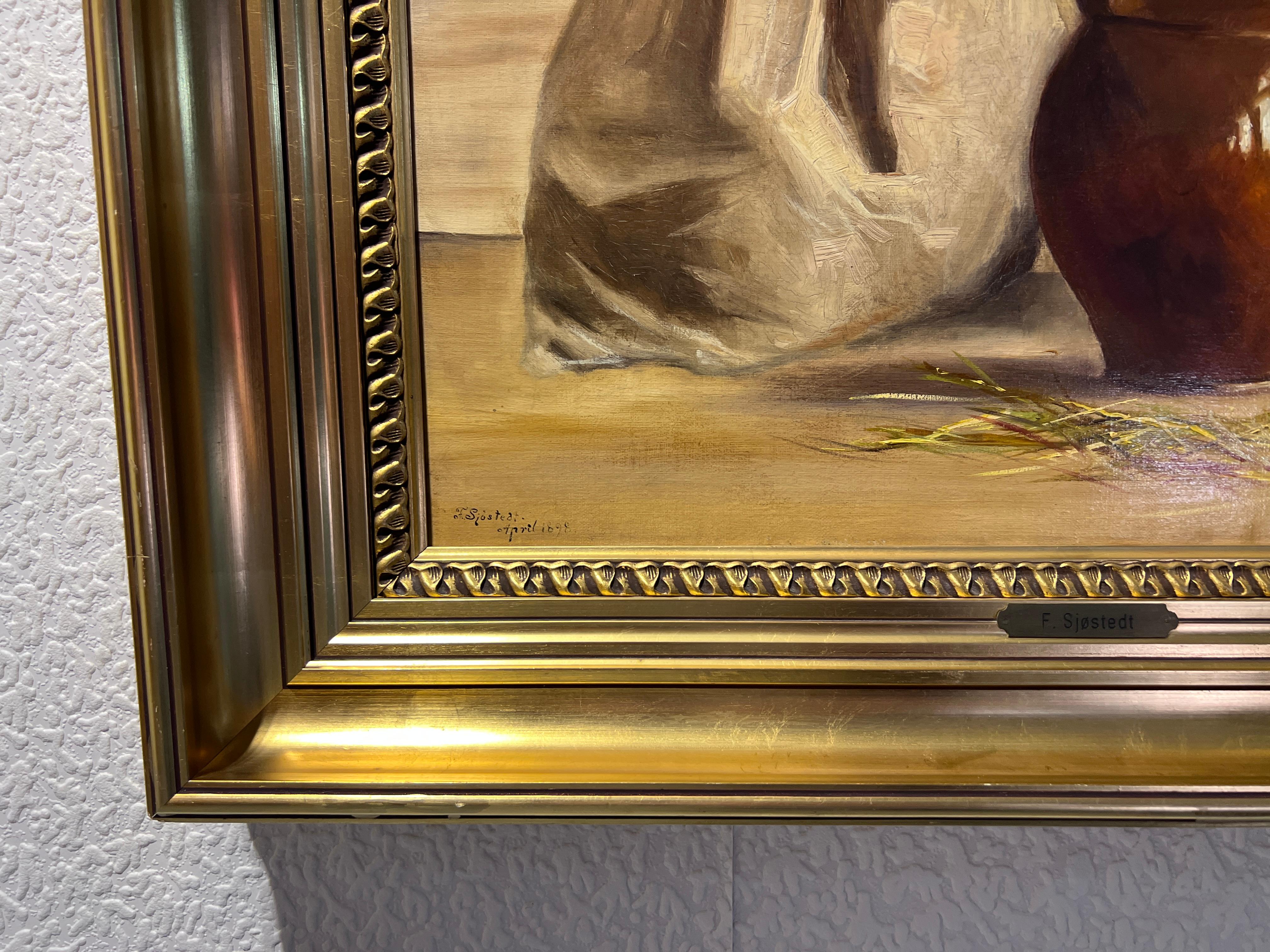 1898 Artista scandinavo F. SJOSTEDT Pittura ad olio antica su tela, Natura morta in vendita 3