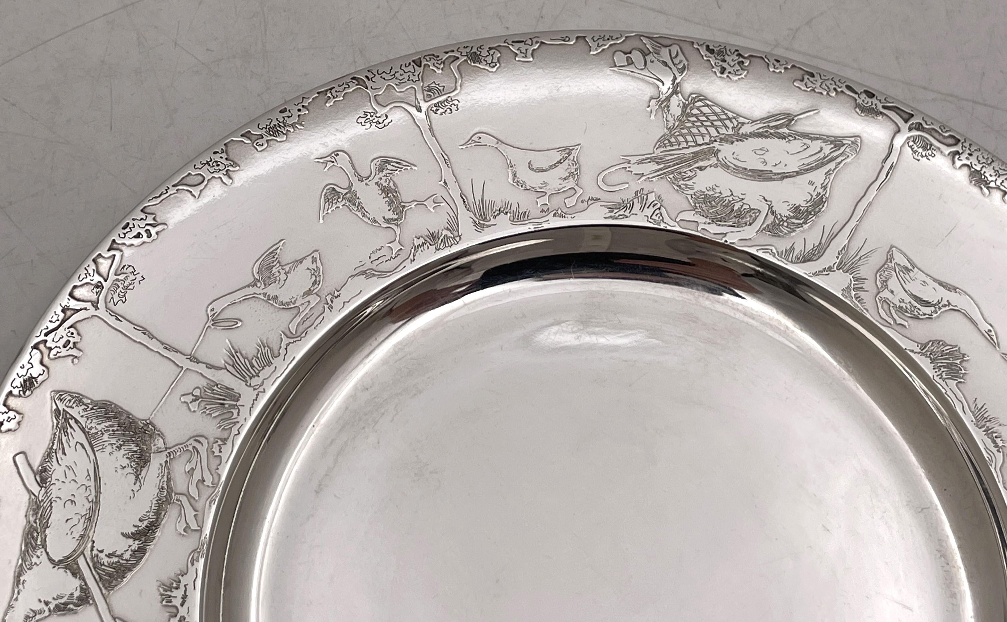 F. Smith Sterling Silver Child Bowl & Underplate with Embossed Animal Motifs For Sale 1