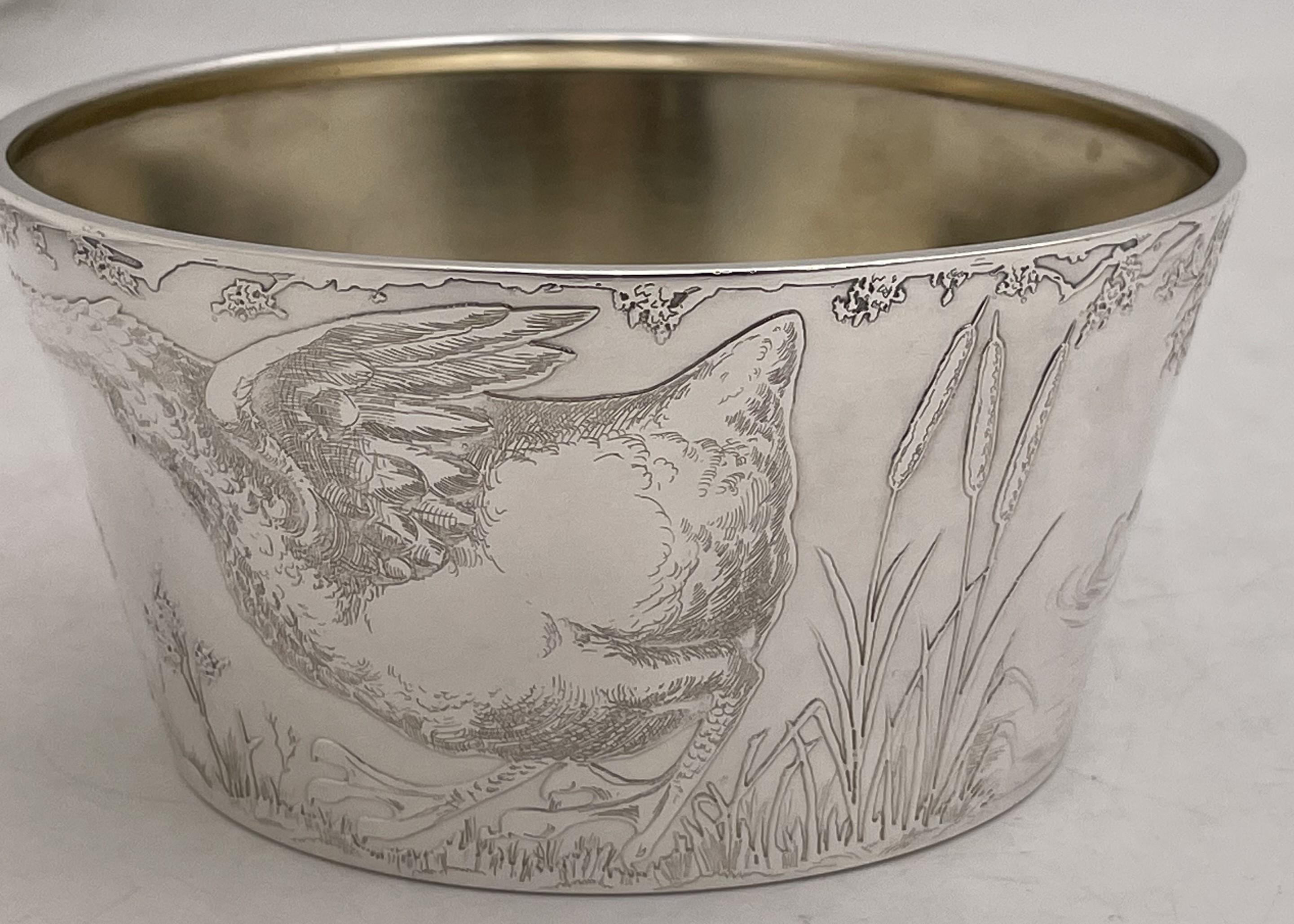 F. Smith Sterling Silver Child Bowl & Underplate with Embossed Animal Motifs For Sale 4