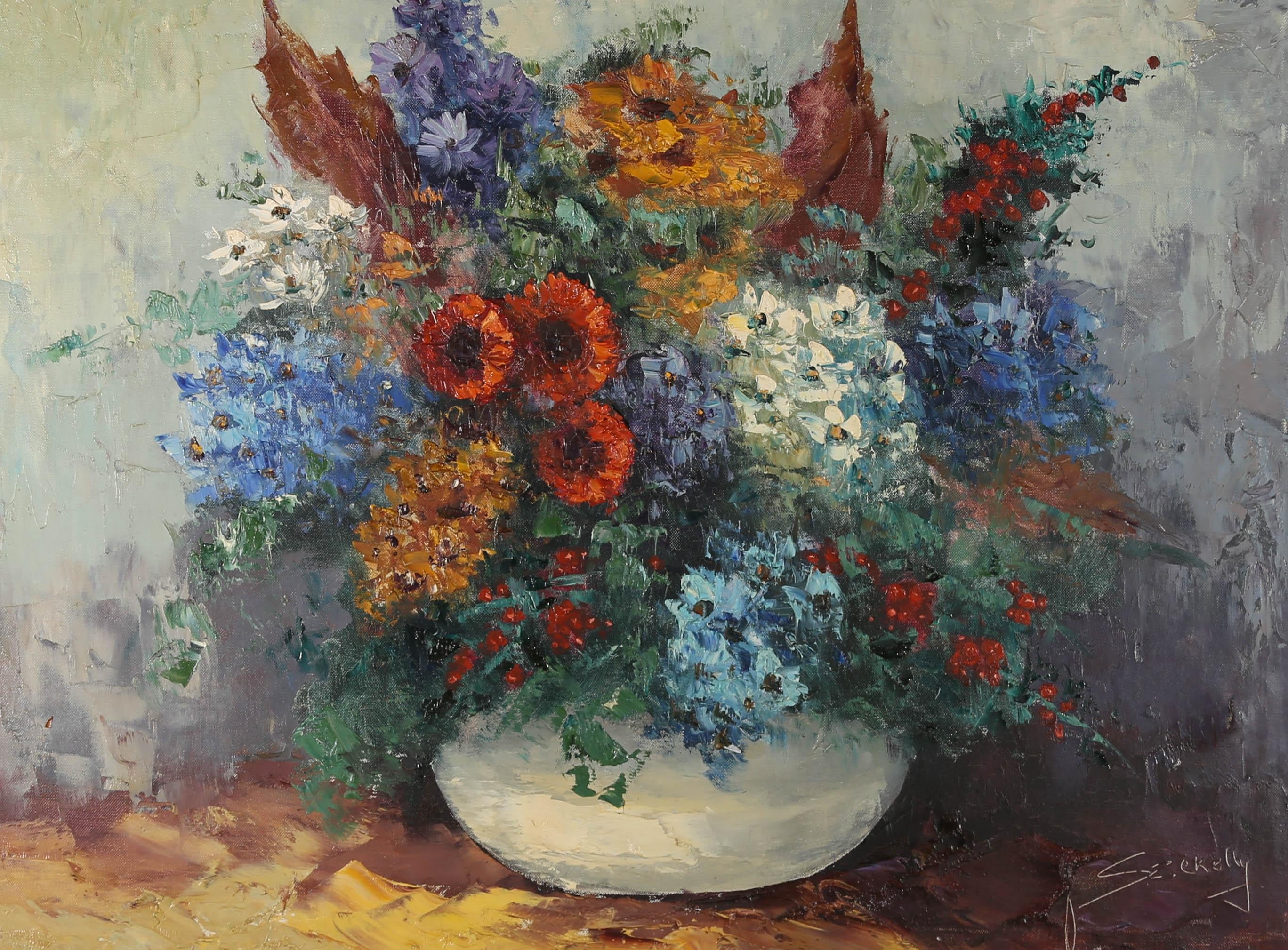 F. Szekelly - 20th Century Oil, Summer Perennials For Sale 4